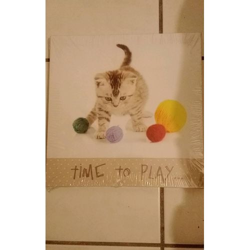 Cadre photo toile chat time to play... 28x28cm