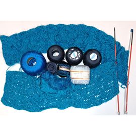 Enorme Lot De 7 Pelotes De Laine Bleu Fil Bergère De France Pingouin Place Vendôme Dmc Coton Babylo Pelotes Neuves + Entamées + Tricot + Aiguilles