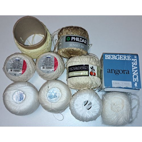 Enorme Lot De 9 Pelotes De Laine Blanc Beige Or Jaune Bergère De France Pingouin Fil D'Ecosse Phildar Sunset 369 Coton Cable Fil Coton Angora Pelotes Neuves + Entamées - Coloris Et Matières Variés