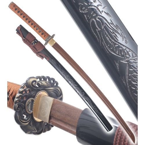 Danzan Katana Japonais en Bois Dragon Epee Sabre Epee Japonais - Lame Bois Wenge Décoration