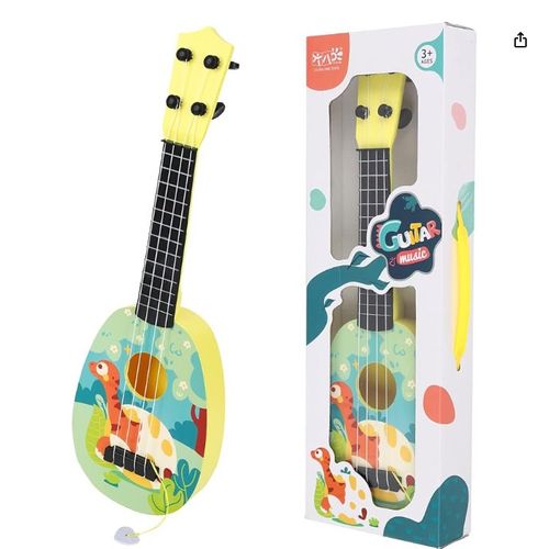 Guitare pour enfants, 43 cm, jouet musical éducatif pour débutants, mini guitare à 4 cordes réglables, Noël/Nouvel An (couleur bois)