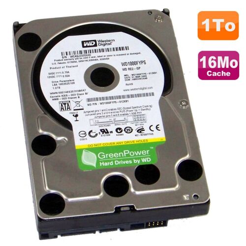 Disque Dur 3.5" 1To SATA WD WD1000FYPS-01ZKB1 RE2-GP GreenPower 7200RPM 16Mo