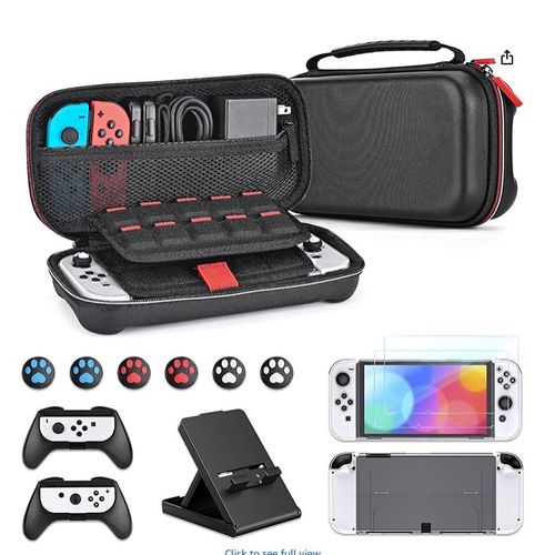 Kit d'accessoires Younik Switch OLED : étui 15 en 1, support ajustable, 2 protections d'écran, 2 poignées et 2 coques de protection en TPU pour J-Con.