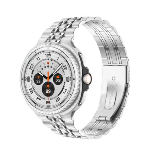 Bracelet De Montre En Acier Inoxydable Compatible Avec Samsung Galaxy Watch 8/8 Classic - Design À Sept Perles Argent