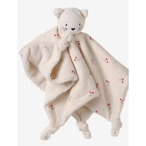 Doudou chat Vertbaudet blanc et cerises imprimées  peluche   jouet bébé naissance comforter cat baby