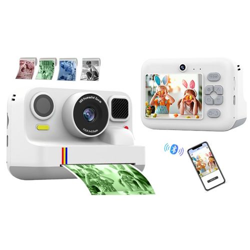BLOSSOM Appareil photo pour enfants,Double caméra,2.4" écran,5rouleaux de Papier Photo,cadeau d'anniversaire - Blanc