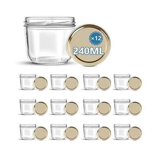 Lot De 12 Pots En Verre Avec Couvercles (240 Ml) Pour Bébé Et Des Confitures -Fabrication Française