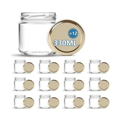 Lot De 12 Bocaux Pour Bébé-Pot Forme Basse 330 Ml -Avec Les Couvercles-Fabrication Française