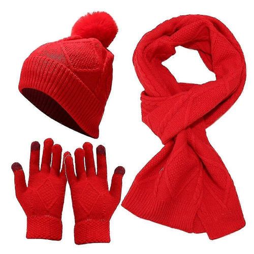 Ensemble Écharpe Longue, Bonnet, Gants Et Moufles En Maille Torsadée Pour L'hiver