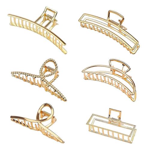 Lot De 6 Pinces À Cheveux Géométriques Creuses Dorées Tendance, Pinces À Cheveux En Métal, Barrette En Forme De Croix, Accessoire Pour Cheveux Femme 