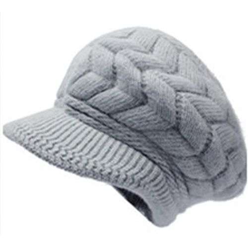Bonnet D'hiver Chaud En Laine Tricotée Pour Femme, Avec Visière, Idéal Pour Le Ski Et La Neige (Dmz01)