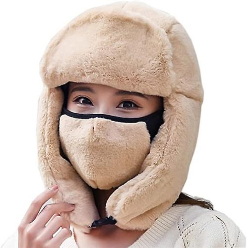 Bonnet 3 En 1 Doublé De Fourrure Chaude Avec Cache-Oreilles Et Cache-Cou Intégral Pour Une Protection Optimale Contre Le Vent Et La Chaleur.