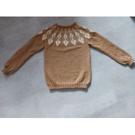 Pull Beige Et Blanc Taille 36/38 Tricoté Main Bergère De France