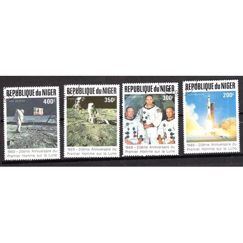 Niger 1989 Espace Anniversaire Du 1 Er Homme Sur La Lune Yvert N° Pa 358-61 Oblitere