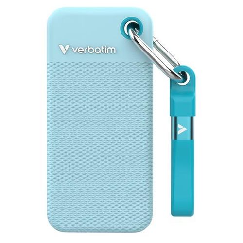Verbatim Pocket - Color Edition - SSD - 1 To - porte-clé avec attachement à câble - externe (portable) - M.2 - USB 3.2 Gen 2 (USB-C connecteur) - bleu polaire