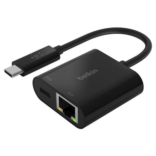 Belkin - Ethernet et adaptateur de charge - USB-C - Gigabit Ethernet x 1 + USB-C (uniquement alimentation) x 1