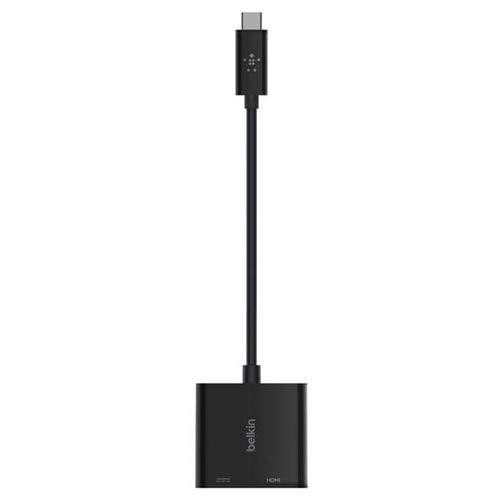 Belkin USB-C to HDMI + Charge Adapter - Adaptateur vidéo - USB-C mâle pour HDMI, USB-C (alimentation uniquement) femelle - noir - support 4K, USB Power Delivery (60W)