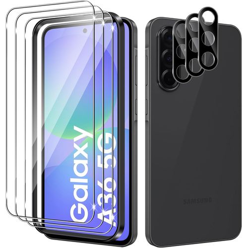 JGD-Verre Trempé pour Samsung Galaxy A36 5G, 3 Pièces Protection écran Film et 3 Pièces Caméra Arrière Protecteur pour Samsung A 36 5G, Anti Rayures, Dureté 9H Glass, Sans Bulles