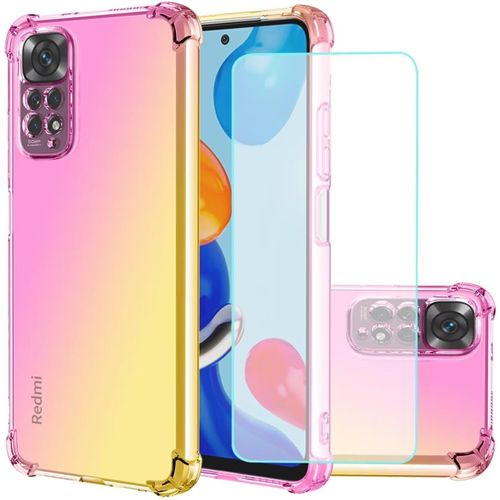 JGD-Coque pour Redmi Note 11/Redmi Note 11T 5G avec [Lot de 2] Film de protection d'écran en verre trempé, dégradé transparent, Coque fine anti-rayures en TPU pour Xiaomi Redmi Note 11 (rose/doré)