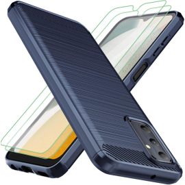 JGD-Coque Samsung Galaxy A05S : avec 2 Films de Protection d'écran en Caoutchouc TPU Souple Absorbant Les Chocs pour téléphone Portable Samsung A05S (UK-Bleu)