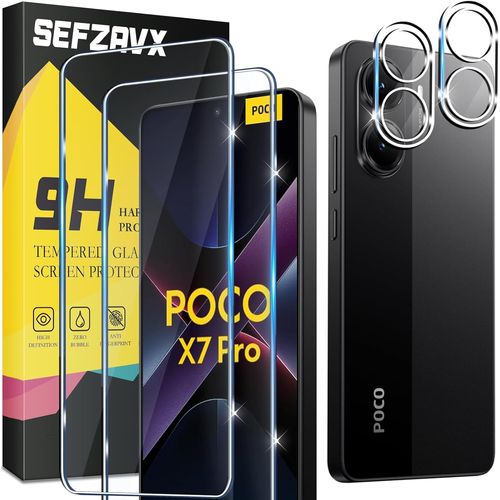 JGD-2+2 Pièces Verre Trempé pour Xiaomi Poco X7 Pro 5G,Ultra Résistant Film Protection Écran, HD Sans Bulles, Dureté 9H Glass, Vitre Protecteur, Clear