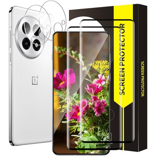JGD-2+2 Pack Verre Trempé pour Oneplus 13 5G, Caméra Protecteur, à l'épreuve des bulles, 3D plein écran vitre protection, Sensible au Toucher, 9H Dureté, HD Claire Oneplus 13 protection écran