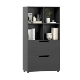 COSTWAY Bibliothèque avec 4 Compartiments Ouverts, 2 Grands Tiroirs, Anti-basculement, pour Salon, Bureau, 70 x 33,5 x 130 cm Noir