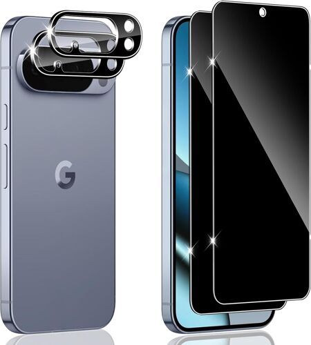 LORANKA-2 Pièces Protection Verre Trempé pour Google Pixel 10 Pro Ecran Anti Espion Vitre + 2 Pièces Protection Camera, Couverture Complète Protection écran, Anti-Espion 9H Sans Bulles