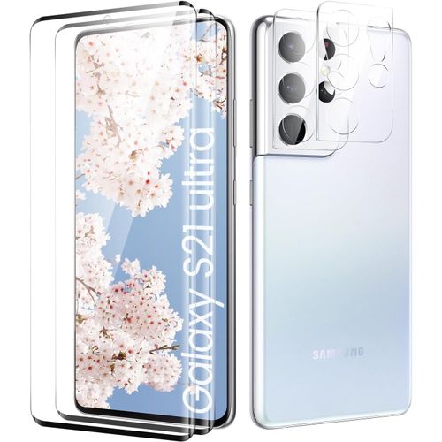 JGD-Verre Trempé pour Samsung Galaxy S21 Ultra Plein écran, Affaire Classée Protection écran, Bord à Bord, sans Bulle, Anti-Scratch, 2 Pièces Verre Trempé + 2 Pièces Caméra Protection écran