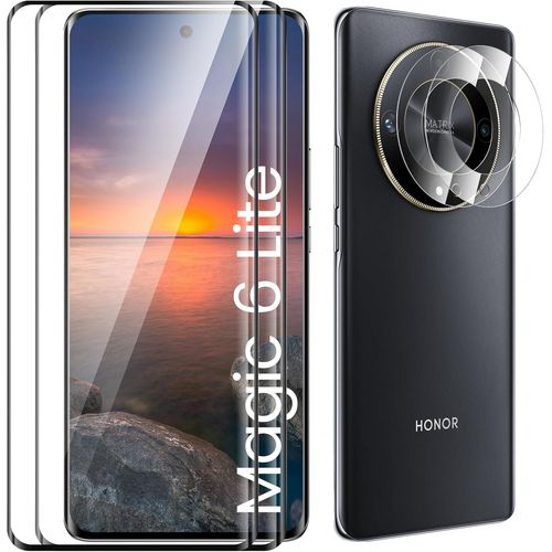 JGD-Verre Trempé pour Honor Magic 6 Lite Plein écran, Affaire Classée Protection écran, Bord à Bord, sans Bulle, Anti-Scratch, 2 Pièces Verre Trempé + 2 Pièces Caméra Protection écran