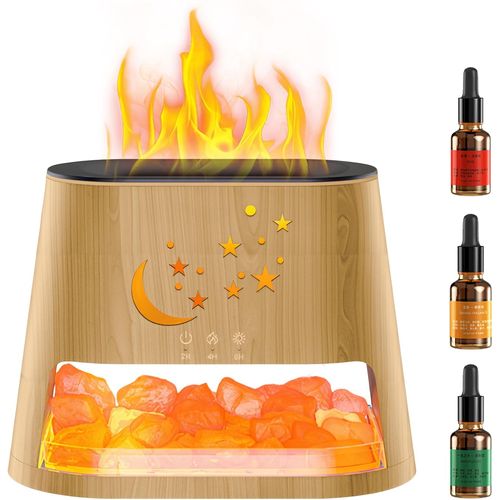 Jgd-2 En 1 Diffuseur D'huiles Essentielles & Lampe En Cristal, 260ml Diffuseur D'aromathérapie Avec Lumière Effet Flamme, 7 Lumières Led De Couleurs Différentes, Pour Maison, Bureau, Yoga (Bois Natur 