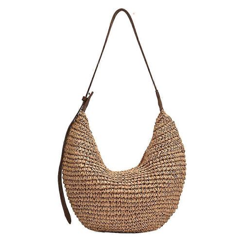 Sac bandouliere en paille, sac hobo de plage tisse avec bandouliere ajustable, sac croissant en paille
