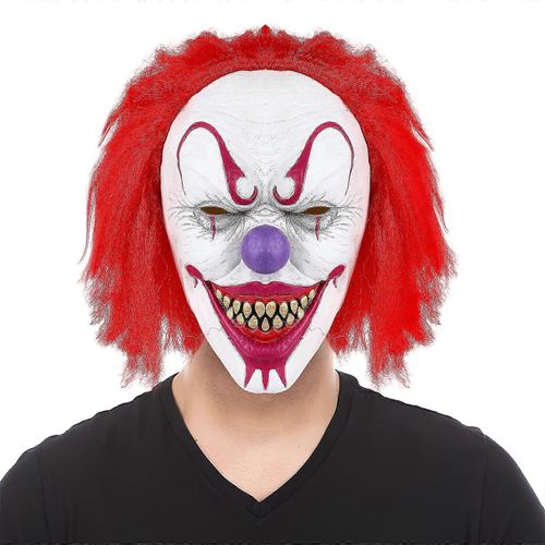 Masque De Clown Joker, Masque De Demon Malefique Effrayant Pour Adultes, Masque D'horreur D'halloween Avec Cheveux Rouges, Accessoire De Cosplay Ref. : 7003