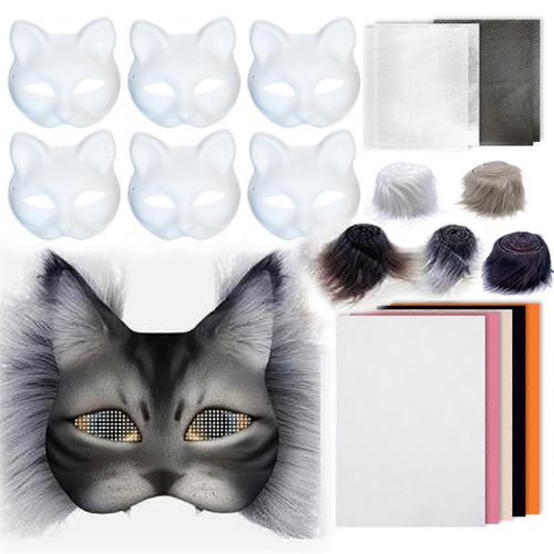 Kit De Masque Therian Avec Demi-Masque De Chat En Tissu Filet A Bandes De Laine Pour Cosplay D'halloween