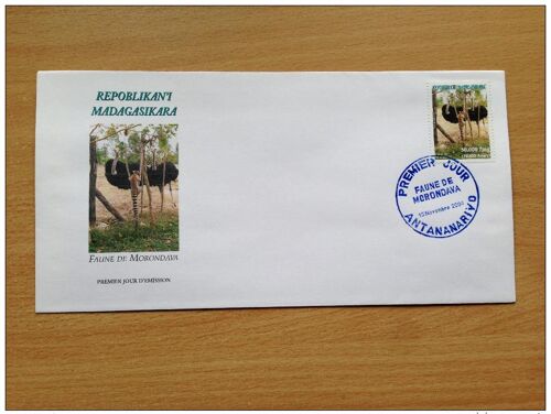 Madagascar Madagaskar 2004 Fdc Enveloppe 1er Jour Faune Morondova Autruche Lemurien Lemur Bird Oiseau Vogel Fauna