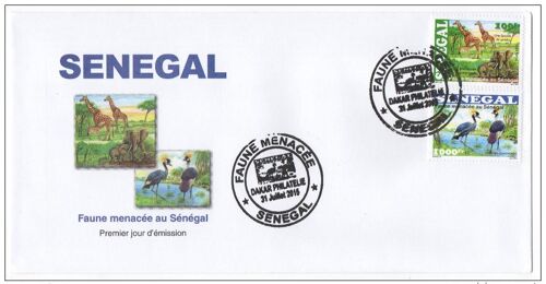 Senegal 2015 Fdc Enveloppe 1er Jour Faune Menacee Threatened Fauna Elephants Girafes Birds Oiseaux Elephants Giraffe