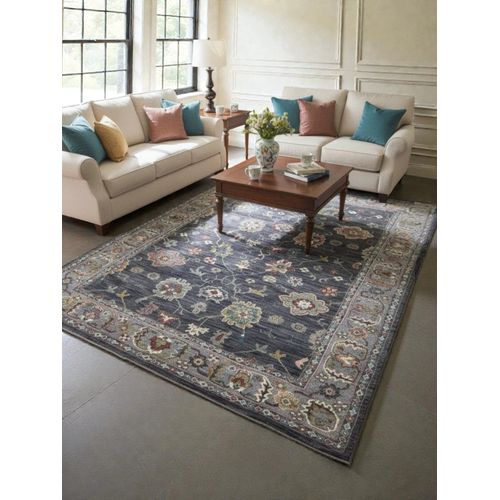 Tapis Bleu À Motifs Floraux