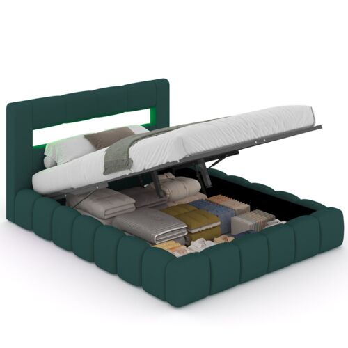 Lit coffre style nuage LED 160x200cm velours vert OMAHA