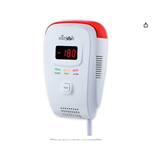 Détecteur de Fuite de Gaz LPG/Gaz Naturel/Gaz de ville Capteur, Plug-in, Propane/Butane/Méthane, Alarme avec voix et lumière stroboscopique pour la Cuisine(blanc,batterie non incluse)