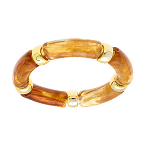 Bracelet Extensible Résine Ambre Miel Et Résine Doré