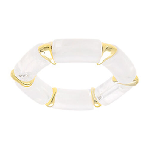 Bracelet Extensible Résine Blanche Translucide Et Résine Doré