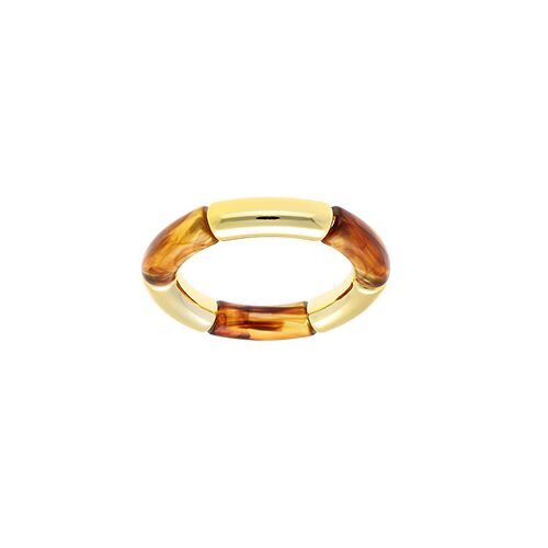 Bracelet Extensible Résine Couleur Ambre Et Cylindre Doré