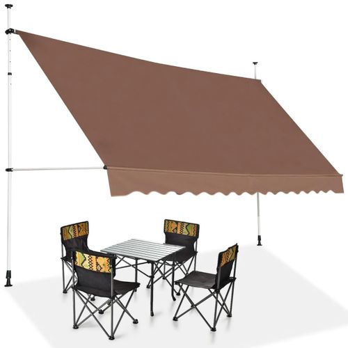 Auvent Rétractable 350 X 200-300 Cm Avec Manivelle Et Ajustement D'angle Moderne En Aluminium Marron Helloshop26 20_0010438