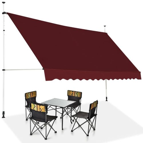 Auvent Rétractable 350 X 200-300 Cm Réglable Par Manivelle Pour Terrasse Et Jardin Moderne En Aluminium Rouge Helloshop26 20_0010440