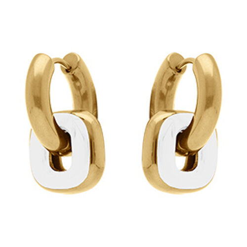 Créoles Acier Doré Double Anneaux Entremélé Résine Blanche