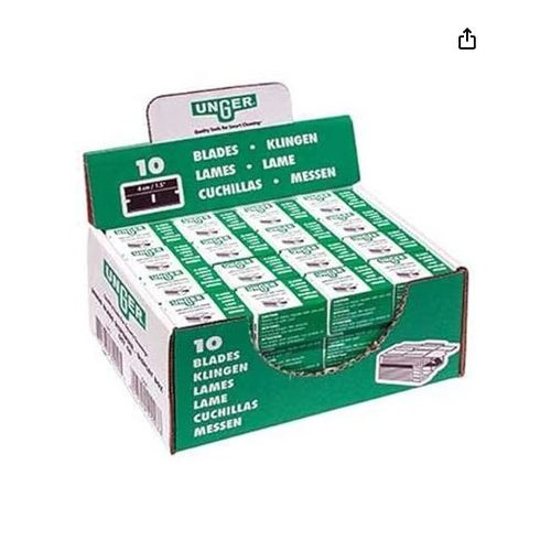 Lames de grattoir à verre en carbone Unger SRBDB, 4 cm, paquet de 10