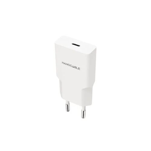 Chargeur USB-C/PD 20W - Nano Cable - Blanc - 81x36x15 mm - Charge rapide - Tension universelle 100-240V