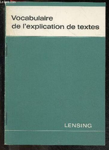Vocabulaire De L Explication De Textes - Arbeitsmittel Fur Den Neusprachlichen Unterricht
