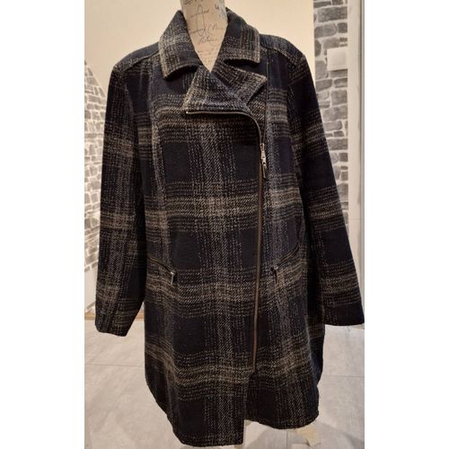 Manteau Long Grande Taille À Carreaux Bleu Marine Et Gris