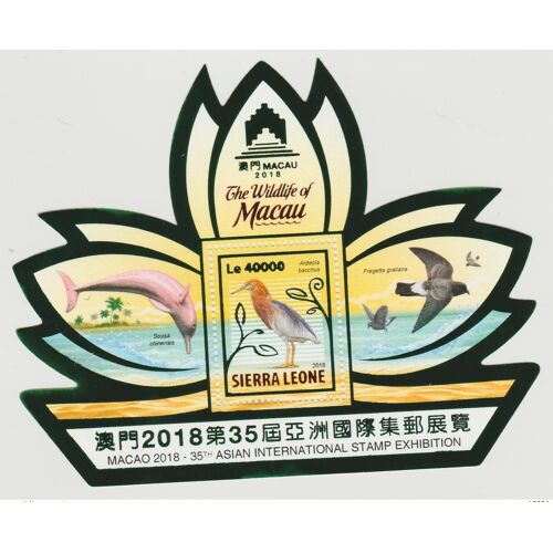 Sierra Leone 2018 Mi. Bl. ? Foil Wildlife Of Macau Faune Fauna Dolphin Dauphin Birds Oiseaux Vogel